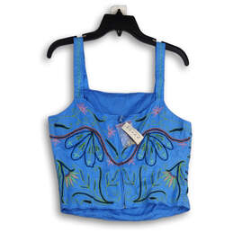 NWT Womens Blue Embroidered Square Neck Back Zip Crop Tank Top Size 10 alternative image