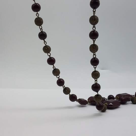 Endless Long Vintage Chocolate Brown Swirl Molded Art Glass & Brass Beaded Necklace 173.2g image number 5