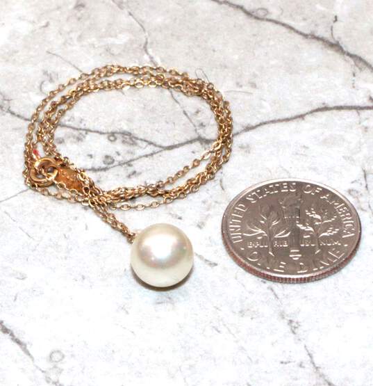 14K Yellow Gold Faux Pearl Pendant Necklace - 1.5g image number 4