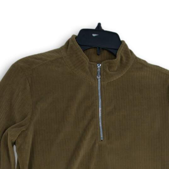 Dover Saddlery Womens Brown Quarter Zip Mock Neck Long Sleeve T-Shirt Size M image number 3