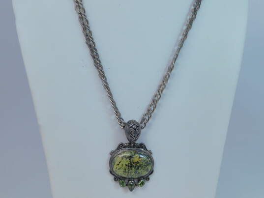 Artisan Sterling Silver Serpentine Peridot Scroll Pendant Necklace 53.8g image number 1