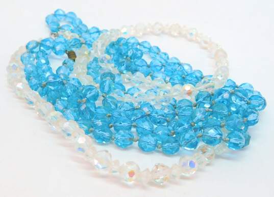Vintage Blue & Clear Aurora Borealis Necklaces & Flower Brooch 132.1g image number 2
