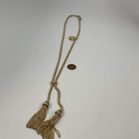 Designer J. Crew Gold-Tone Lariat Style Tassel Rope Link Chain Necklace image number 2