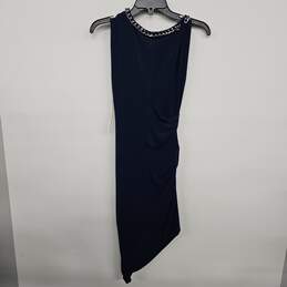 Navy Blue Asymmetrical Cinched Sleeveless Embellished Neck Dress alternative image