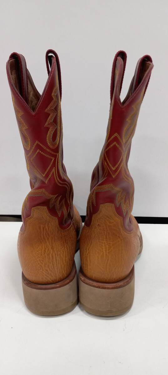 Ariat Men's Red and Tan Leather Cowboy Boots Size 9 image number 4