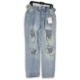 KanCan Womens Light Blue Denim Distressed Straight Leg Jeans Size 15/31