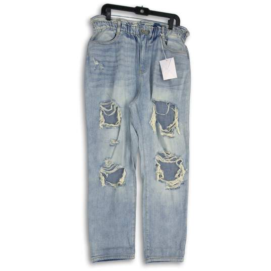 KanCan Womens Light Blue Denim Distressed Straight Leg Jeans Size 15/31 image number 1