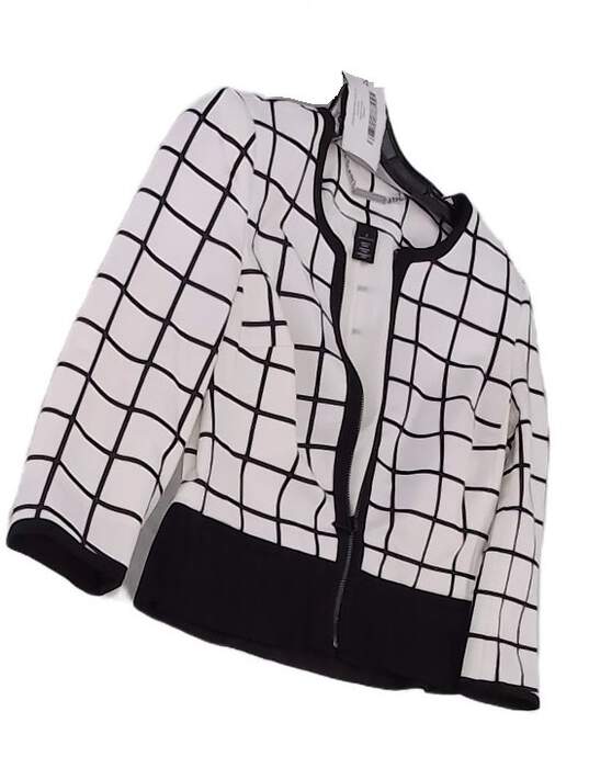 Womens White Black Check Long Sleeve Round Neck Full Zip Jacket Size 4 image number 2