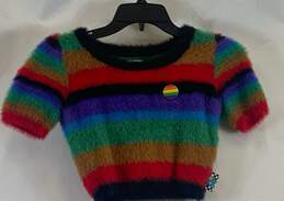 UNIF Women's Rainbow Stripe Crop Sweater- XS