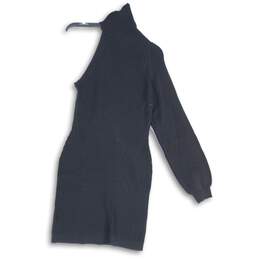 Anthropologie Womens Black Ribbed One Shoulder Mock Neck Pullover Sweater Size L alternative image