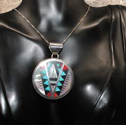 Zuni Artisan Leander & Lisa Othole Sterling Silver Pendant Necklace - 15.5g alternative image
