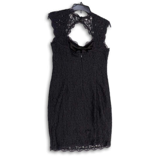 Womens Black Lace Sleeveless Square Neck Back Key Hole Sheath Dress Size 6 image number 2