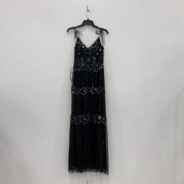 NWT Womens Black Sequin V-Neck Sleeveless Back Zip Evening Maxi Dress Sz 4