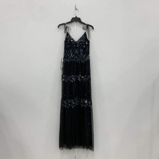 NWT Womens Black Sequin V-Neck Sleeveless Back Zip Evening Maxi Dress Sz 4 image number 1