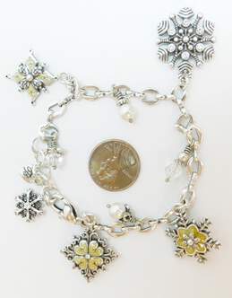 Brighton Designer Faux Pearl Snowflake Rhinestone Silver Tone Charm Bracelet 24.0g alternative image
