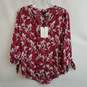 41 Hawthorne women's burgundy floral tie sleeve flowy blouse S petite image number 2