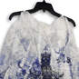 NWT Womens Blue White Printed Round Neck Pullover Blouse Top Size Medium image number 4