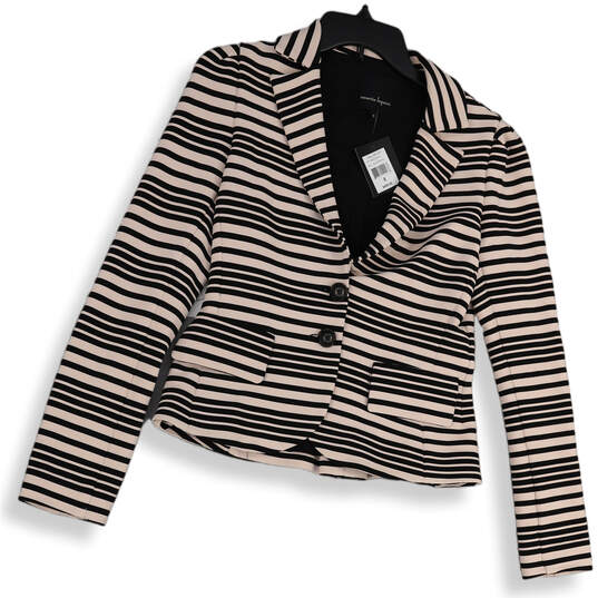NWT Womens Black Striped Long Sleeve Notch Lapel Two Button Blazer Size 8 image number 1