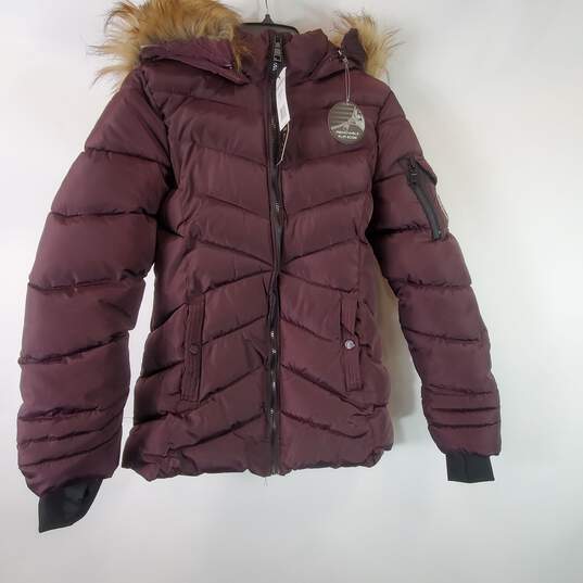 Madden NYC Women Maroon Puffer Coat Sz M NWT image number 1