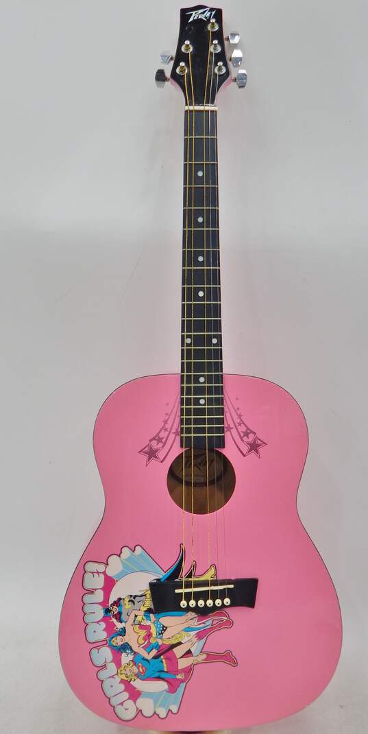 Peavey Brand Pink 3/4 Size Acoustic Guitar w/ DC Comics Design (Parts and Repair) image number 1