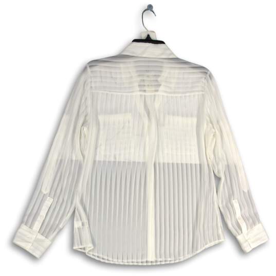 NWT Express Womens White Striped Long Sleeve Sheer Button-Up Shirt Size Medium image number 2