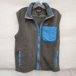 Patagonia Synchilla WM's Full Zip Grey & Blue Trim Fleece Vest Size M