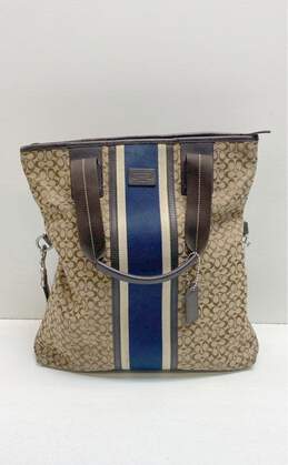 COACH F70773 Jacquard Stripe Signature Canvas Shoulder Tote Bag