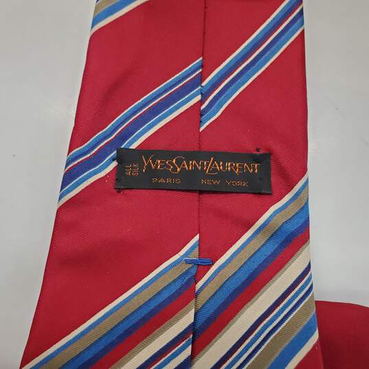 Yves Saint Laurent Men's Striped Red 100% Silk Neck Tie AUTHENTICATED image number 3
