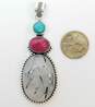 Artisan 925 Dyed Red & Rutilated Quartz & Faux Turquoise Granulated Pendant 15.8g image number 4