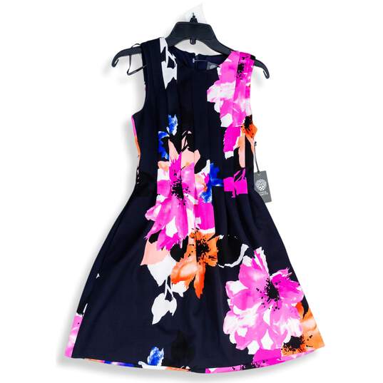 NWT Vince Camuto Womens Navy Blue Floral Sleeveless Pleated Fit & Flare Dress 2 image number 1