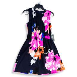 NWT Vince Camuto Womens Navy Blue Floral Sleeveless Pleated Fit & Flare Dress 2