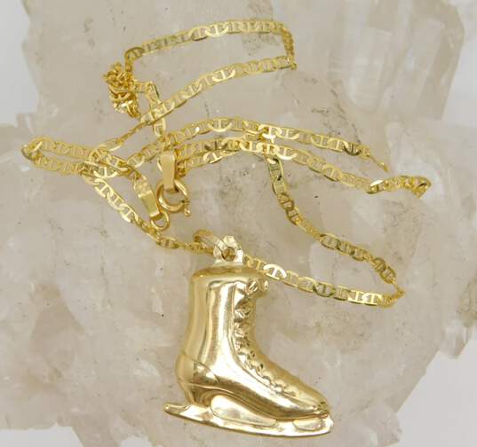 14K Gold Puffed Ice Skate Pendant Anchor Chain Necklace 5.5g image number 4