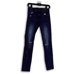 Womens Blue Denim Medium Wash Distressed Pockets Skinny Leg Jeans Size 25