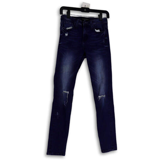 Womens Blue Denim Medium Wash Distressed Pockets Skinny Leg Jeans Size 25 image number 1