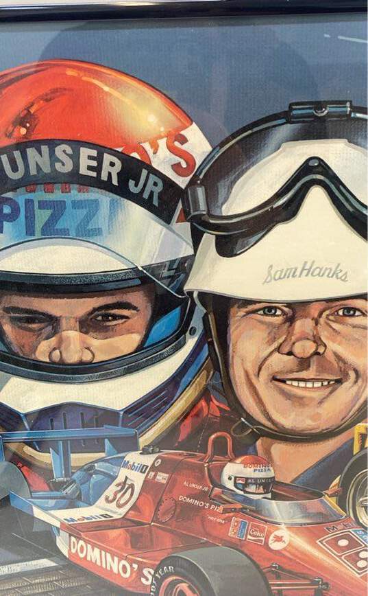 Framed Mobil Racing Poster Signed by Al Unser Jr. & Sam Hanks image number 2