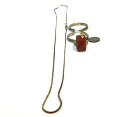 Artisan Sterling Silver Goldstone Ring Hoop Earrings & Sterling Chain Necklace 24.7g alternative image