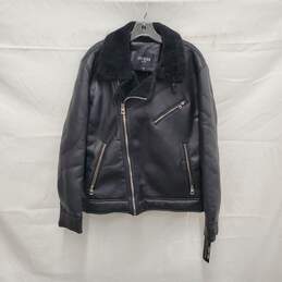 NWT Guess MN's Faux Leather & Fur Black Biker Jacket Size L