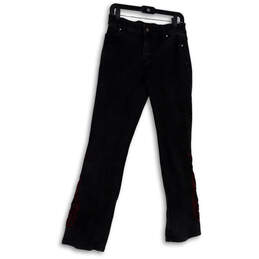 Womens Black Denim Dark Wash Pocket Embroidered Flames Bootcut Jeans Size 6