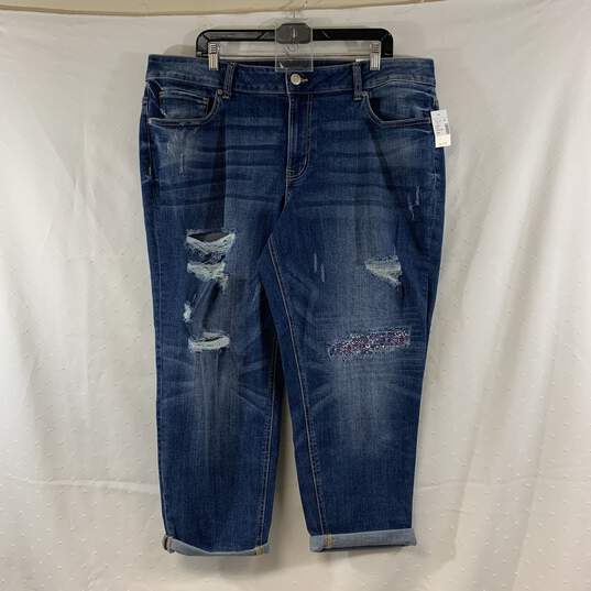 Women's Medium Wash Maurices Distressed Cropped Boyfriend Jeans, Sz. 20W image number 1
