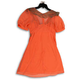 Womens Orange Embroidered Short Sleeve V-Neck Mini Length A-Line Dress  XXS alternative image