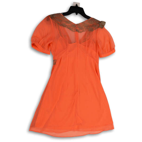 Womens Orange Embroidered Short Sleeve V-Neck Mini Length A-Line Dress  XXS image number 2