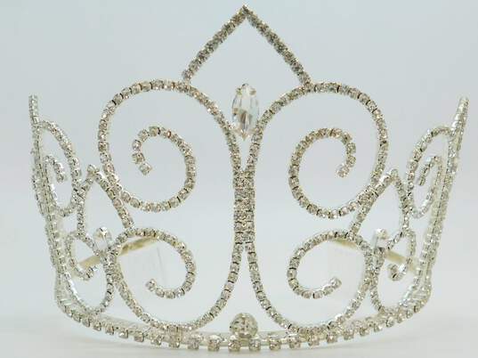Silver Tone Clear Icy Rhinestone Statement Tiara 96.7g image number 6