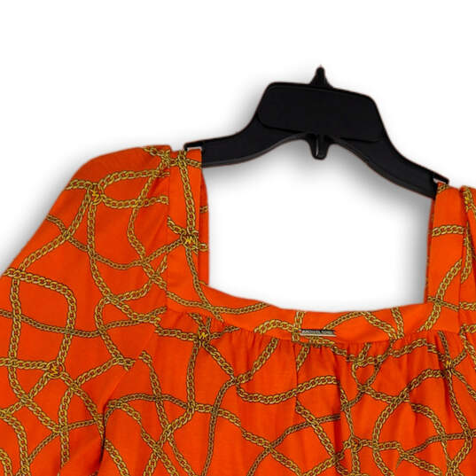 Womens Orange Yellow Chain Print Square Neck Bell Sleeve Blouse Top Size S image number 4