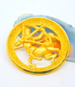 VNTG Crown Trifari Zodiac Sagittarius Brushed Gold Tone Brooch