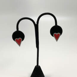 Designer Brighton Silver-Tone Red Heart Dazzling Love Post Stud Earrings