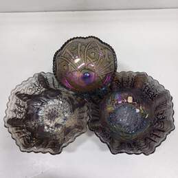 3pc. Bundle Of Assorted Vintage Dark Carnival Glass Imperial Dishes alternative image