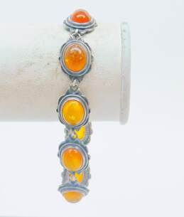 Artisan 925 Amber Dome Circle Post Earrings & Cabochons Scalloped Ovals Linked Bracelet 26.4g alternative image