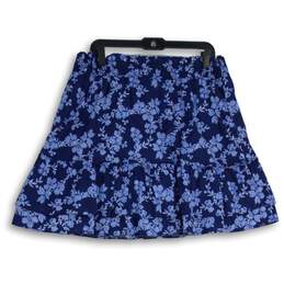Womens Navy Blue White Floral Layered Elastic Waist Pull-On A-Line Skirt Size L alternative image