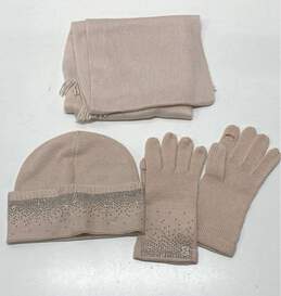 Calvin Klein Pink Rhinestone Beanie Scarf Gloves Box Set alternative image