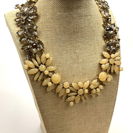 Designer J. Crew Gold-Tone Floral Prong Crystal Stone Statement Necklace image number 1